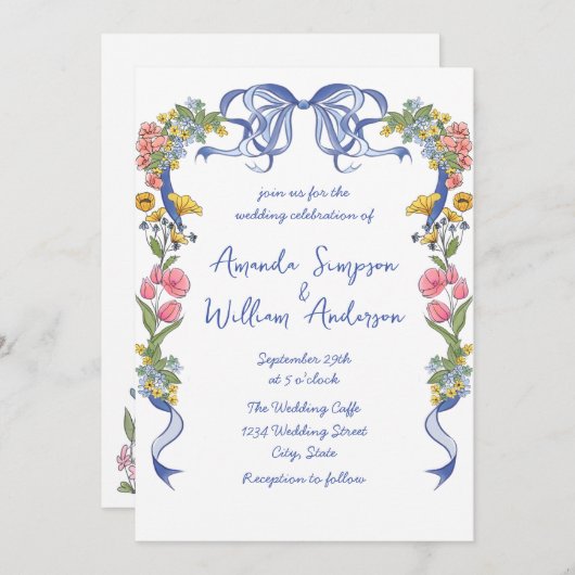 Funky Hand Drawn Scribble Retro Wedding QR Code Einladung (Vorne/Hinten)