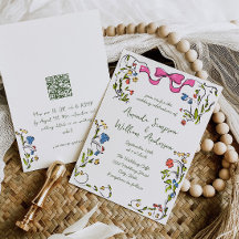 Funky Hand Drawn Scribble Retro Wedding QR Code