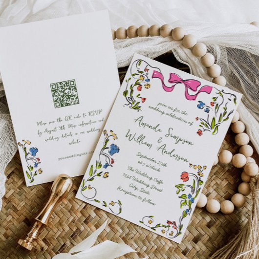 Funky Hand Drawn Scribble Retro Wedding QR Code Einladung