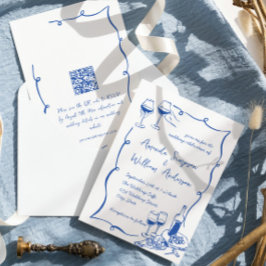 Funky Hand Drawn Scribble Retro Wedding QR Code Einladung