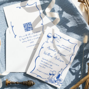 Funky Hand Drawn Scribble Retro Wedding QR Code Einladung