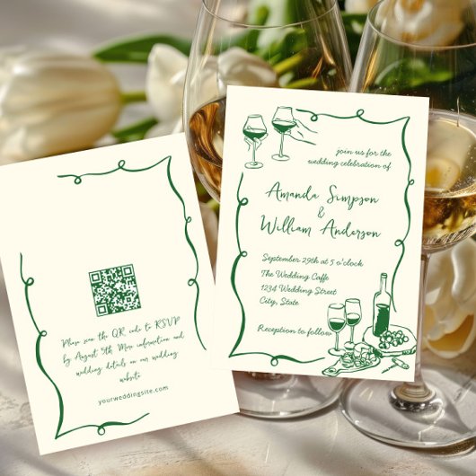 Funky Hand Drawn Scribble Retro Wedding QR Code Einladung