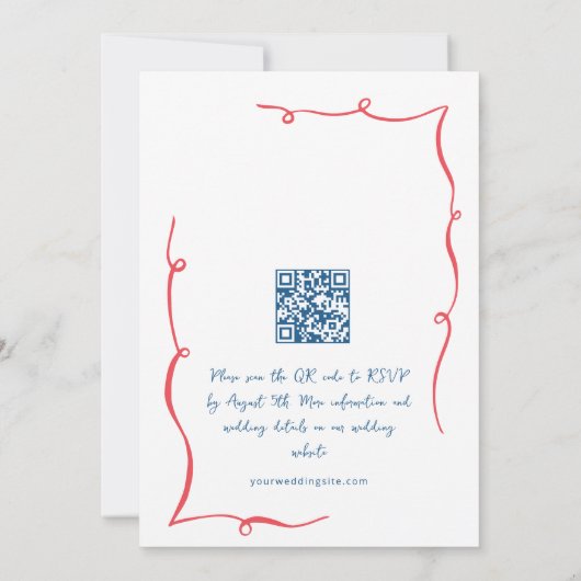 Funky Hand Drawn Scribble Retro Wedding QR Code Einladung (Rückseite)