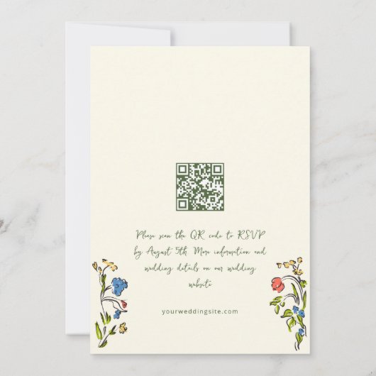 Funky Hand Drawn Scribble Retro Wedding QR Code Einladung (Rückseite)