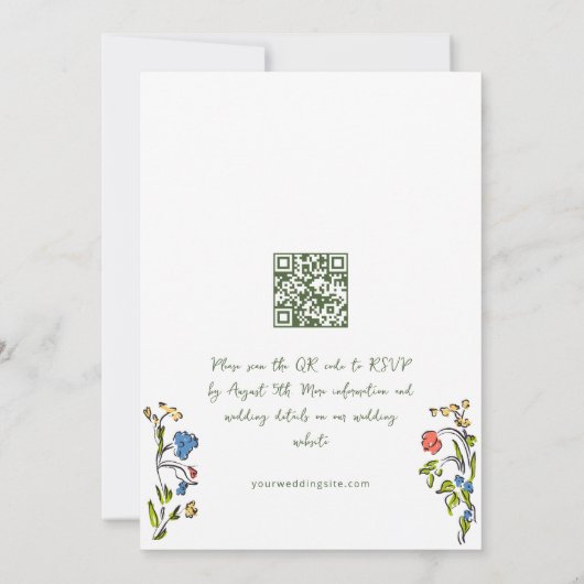 Funky Hand Drawn Scribble Retro Wedding QR Code Einladung (Rückseite)