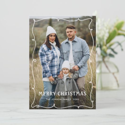 Funky Hand Drawn Scribble Retro Weihnachten 3 Foto (Stehend Vorderseite)