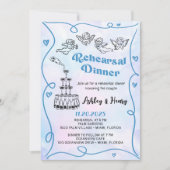 Funky Hand Drawn Wedding Probe Dinner Einladung (Vorderseite)