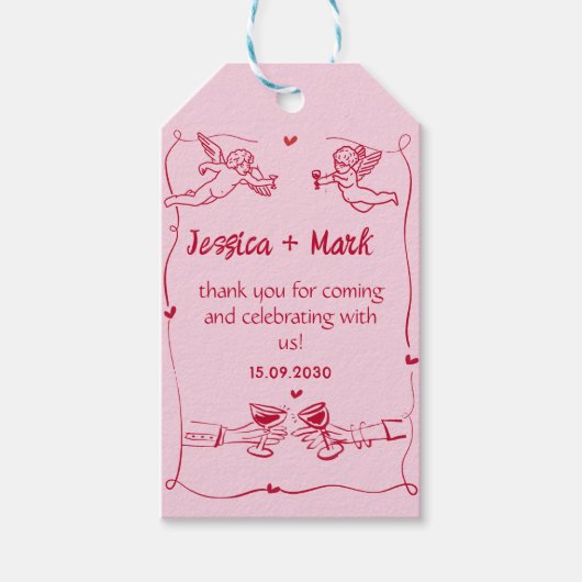 Funky Hand Drawn Wedding Vielen Dank Geschenkanhänger (Vorderseite)