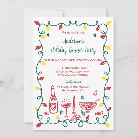 Funky Hand Drawn Whimsical Christmas Party Einladung (Vorderseite)