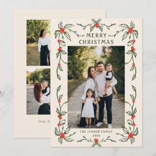 Funky Hand Drawn Whimsical Retro Christmas 3 Foto Feiertagskarte