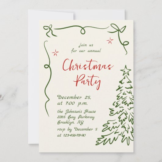 Funky Hand Drawn Whimsical Weihnachtsfeier Einladung (Vorderseite)