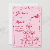 Funky Hand gezeichnete Champagne Wedding Save the Einladung (Vorderseite)