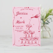 Funky Hand gezeichnete Champagne Wedding Save the Einladung (Stehend Vorderseite)