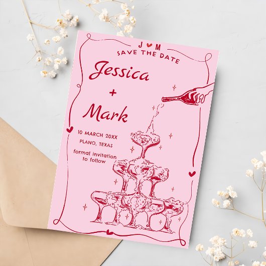 Funky Hand gezeichnete Champagne Wedding Save the  Einladung