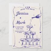 Funky Hand gezeichnete Champagne Wedding Save the Einladung (Vorderseite)