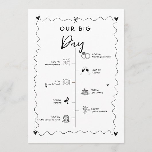 Funky Handgeschriebene Hochzeitstage Termine Programm (Rückseite)