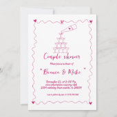 Funky Handgeschriebener Champagnerturm - Dusche in Einladung (Vorderseite)