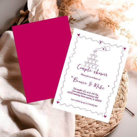 Funky Handgeschriebener Champagnerturm - Dusche in Einladung