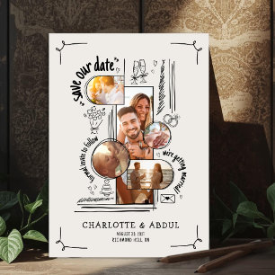 Funky Handgezeichnete Save-The-Date-Karte mit Lieb Einladung