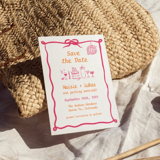 Funky Handwriting Wavy Border Disco Save the Date Einladung