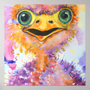 Funky Happy Emu Farm Animal Portrait Art Poster