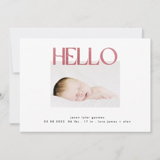funky hello Blush Pink Foil modern minimalistisch Ankündigung (Vorderseite)