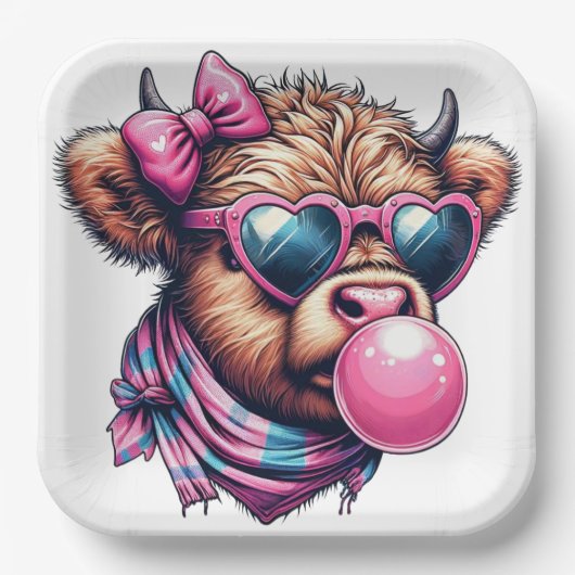 Funky Highland Cow Paper Plate Pappteller (Vorderseite)