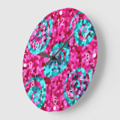 Funky Hot Pink Aquamarin Blue Mosaik Wirbel Girly  Große Wanduhr (Winkel)