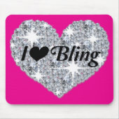 Funky Hot Pink Imitate Diamond I Liebe Bling Herz Mousepad (Vorne)