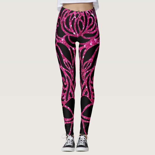Funky Hot Pink Zebra Print Leggings (Vorderseite)
