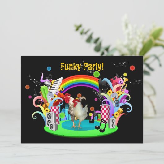 Funky Huhn-Party Einladung (Stehend Vorderseite)