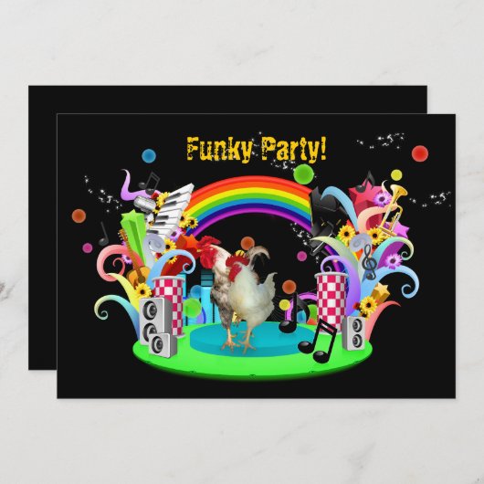 Funky Huhn-Party Einladung (Vorne/Hinten)