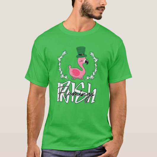 Funky Irish Flamingo Lover Saint Patrick Day Pink T-Shirt (Vorderseite)