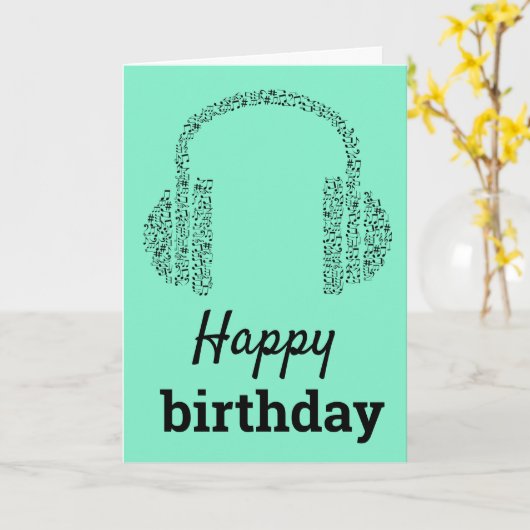 Funky Kopfhörer DJ Music Happy Birthday Karte (Gelbe Blume)