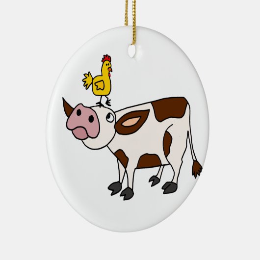 Funky Kuh mit Huhn auf ihrem HauptCartoon Keramikornament (Rechts)