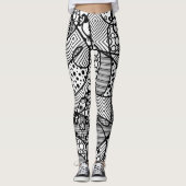 Funky, künstlerisches, schwarzes u. weißes Muster Leggings (Vorderseite)