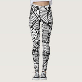 Funky, künstlerisches, schwarzes u. weißes Muster Leggings