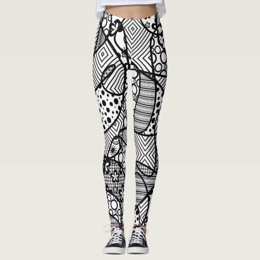 Funky, künstlerisches, schwarzes u. weißes Muster Leggings (Vorderseite)