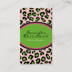 Funky Leopard Print Business Card: grün/rosa Visitenkarte