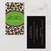 Funky Leopard Print Business Card: grün/rosa Visitenkarte (Vorne/Hinten)