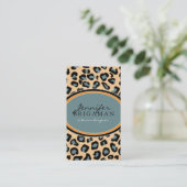 Funky Leopard Print Business Card: orange/blau Visitenkarte (Stehend Vorderseite)