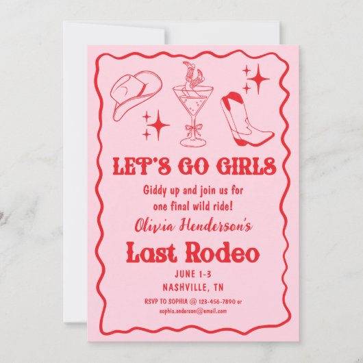 Funky Let's Go Girls Nashville Junggeselinnen-Absc Einladung (Vorderseite)