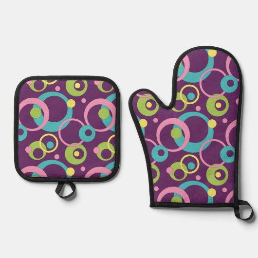 Funky Lila Circles Ofenhandschuh & Topflappen-Set (Vorderseite)