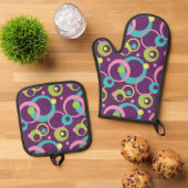 Funky Lila Circles Ofenhandschuh & Topflappen-Set (Oben Unten)