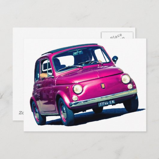 Funky Lila Fiat 500 Cinquecento in Italien Postkarte (Vorne/Hinten)