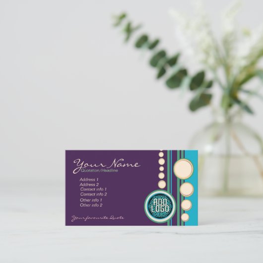Funky Lila Green & Blue mit Logo Business Card Visitenkarte (Stehend Vorderseite)