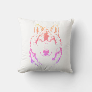Funky Lila Pink Yellow Wolf Face Head Sketch Kissen