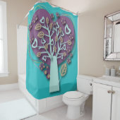 Funky Lila und Aquamariner Herzbaum, Liebe und Rom Duschvorhang (Beispiel)