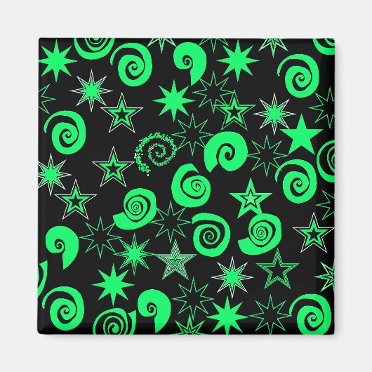 Funky Lime Green Black Stars Wirbel Fun Muster Magnet (Vorne)