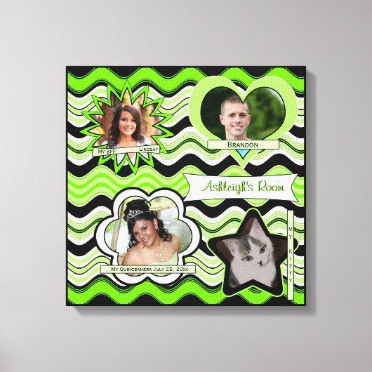 Funky Lime Green, Black, White Foto Wall Leinwanddruck (Vorderseite)